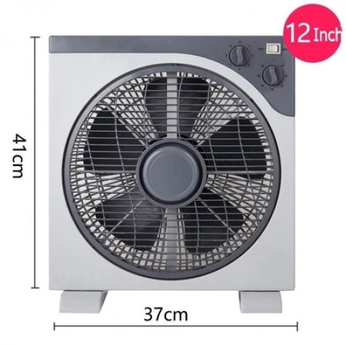 Ventilator box, cu grila rotativa, cu 3 trepte de viteza, timer reglabil incorporat, alb/gri