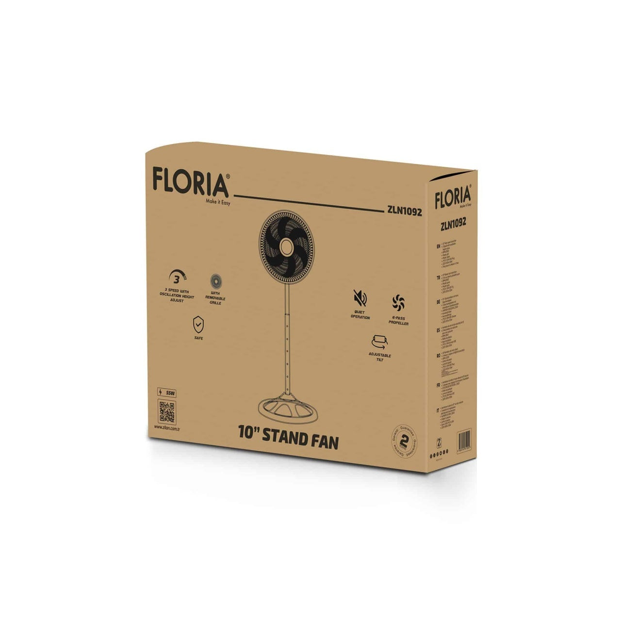 Ventilator cu picior, 3 trepte viteza, putere 55W, 10 inch, 2500 RPM