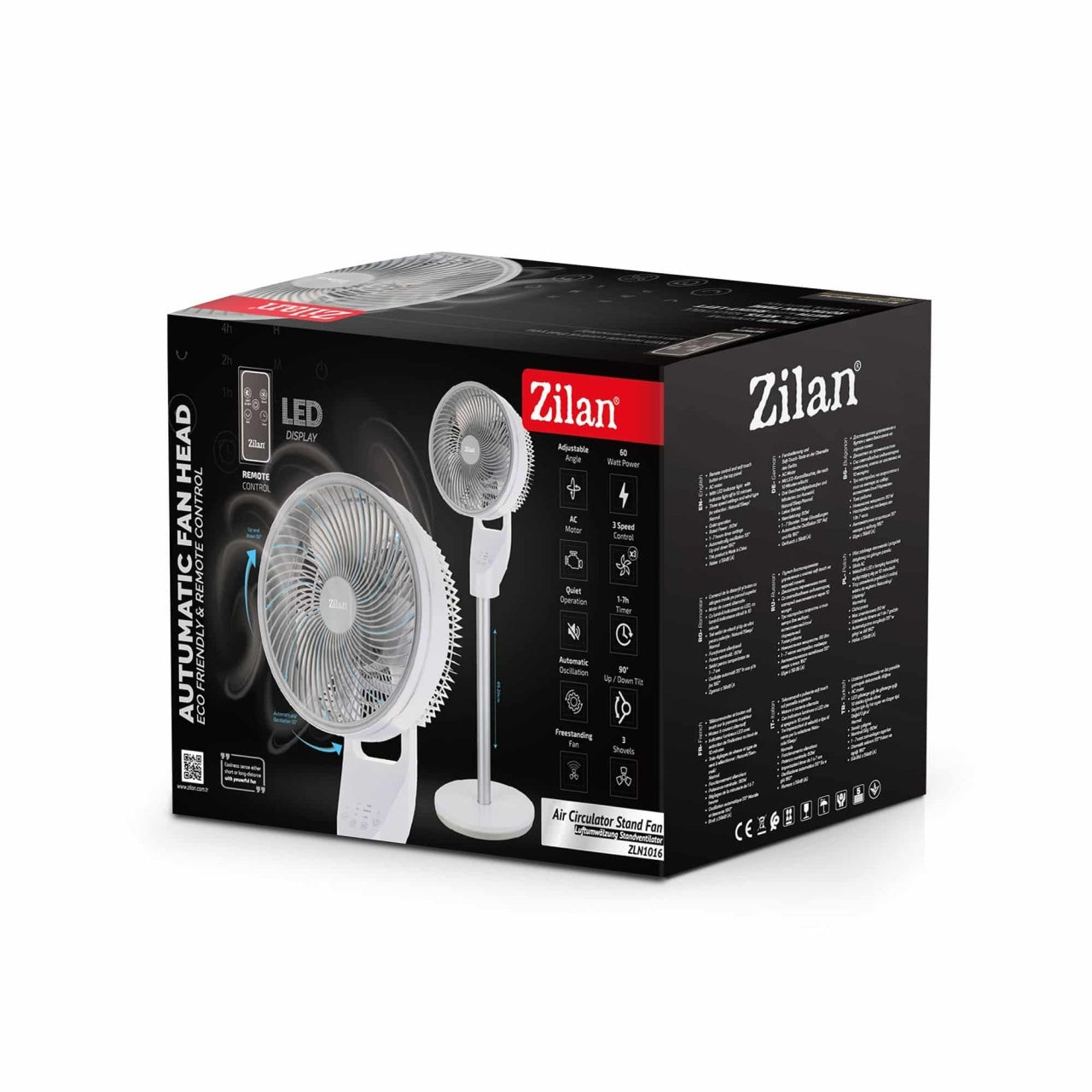 Ventilator cu picior, 3 trepte viteza, putere 60W, timer 1-7 ore