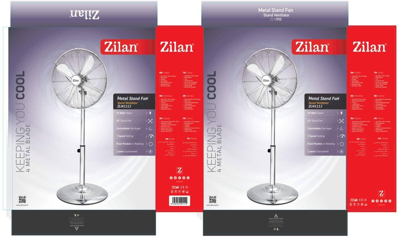 Ventilator cu picior din inox, 50 W, 3 trepte viteza, oscilatie automata, inaltime reglabila