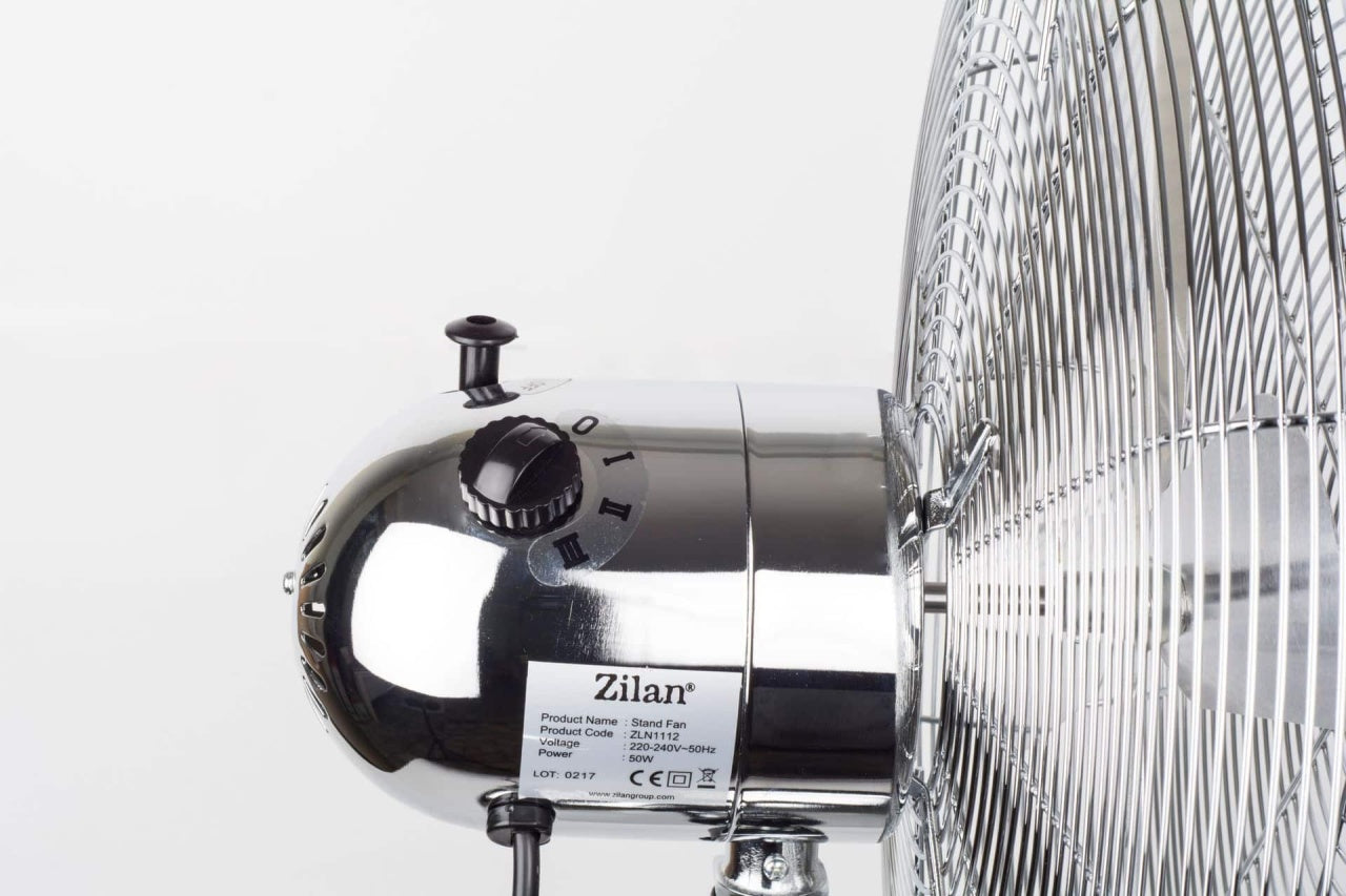 Ventilator cu picior din inox, 50 W, 3 trepte viteza, oscilatie automata, inaltime reglabila