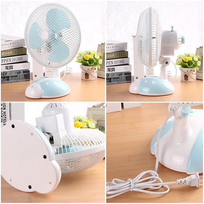 Ventilator cu picior gargarita, cu alimentare la retea, cu grila din metal, oscilant, baza anti-alunecare, alb/albastru