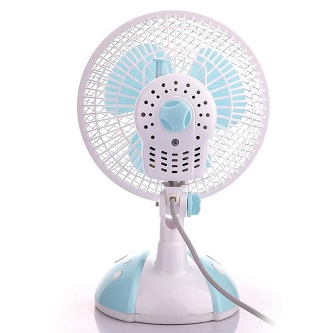 Ventilator cu picior gargarita, cu alimentare la retea, cu grila din metal, oscilant, baza anti-alunecare, alb/albastru