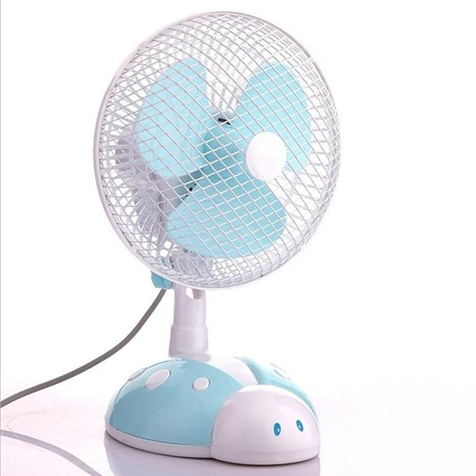 Ventilator cu picior gargarita, cu alimentare la retea, cu grila din metal, oscilant, baza anti-alunecare, alb/albastru