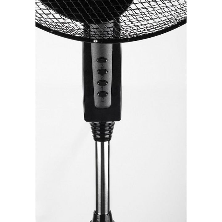 Ventilator cu picior, putere 40W, 3 viteze, diametru 40cm, din metal si plastic, cu grila de protecte, suport antiderapant, negru