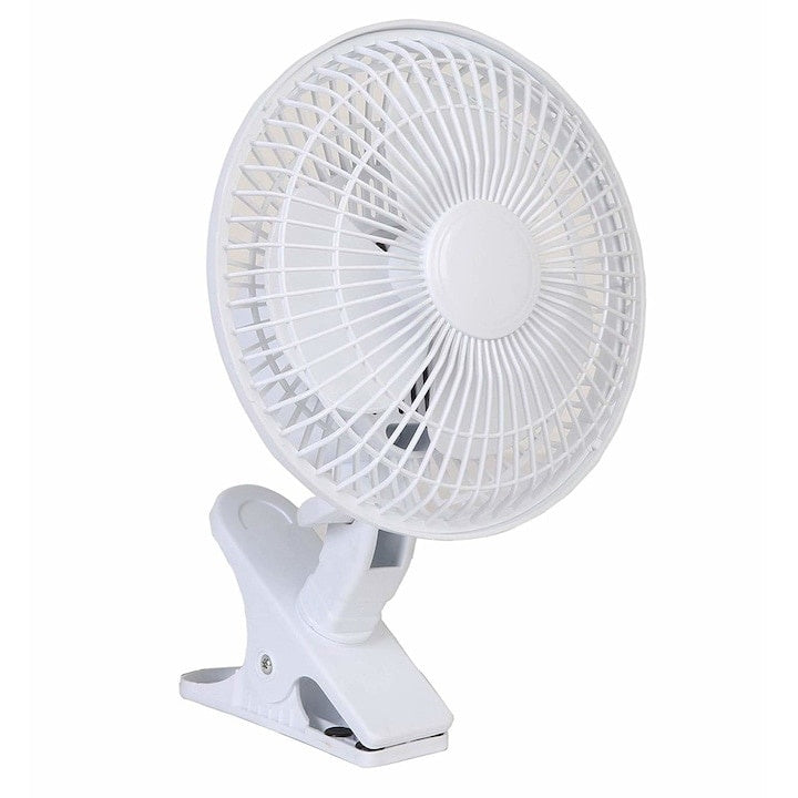 Ventilator de birou, cu clema de prindere, cu 2 viteze, reglarea rotatiei, reglarea unghiului de inclinare, alb