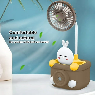 Ventilator de birou, cu suport pentru creioane, ascutitoare, figurina haioasa, cu incarcare USB, din ABS, maro