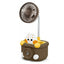 Ventilator de birou, cu suport pentru creioane, ascutitoare, figurina haioasa, cu incarcare USB, din ABS, maro
