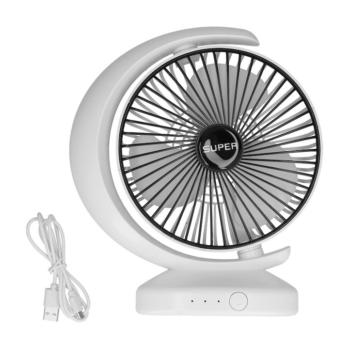 Ventilator de birou, portabil cu alimentare USB, functionare silentioasa, ajustare flexibila, cu 3 viteze, din ABS, alb