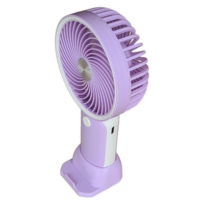 Ventilator de mana, cu suport pentru telefonul mobil, incarcare USB, buton On/OFF, 3 viteze, mov/alb