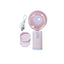 Ventilator de mana, cu suport pentru telefonul mobil, incarcare USB, buton On/OFF, 3 viteze, mov/roz