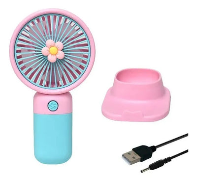 Ventilator de mana cu suport, portabil, incarcare USB, dimensiuni reduse, acumulator integrat, putere 1,5W, multicolor