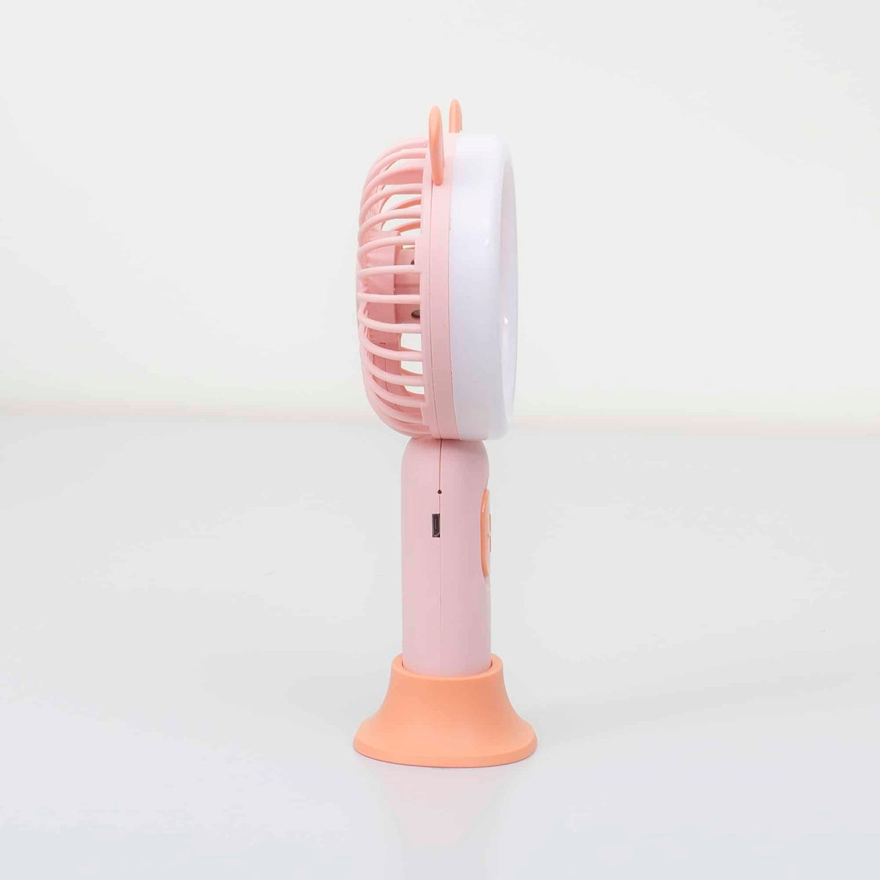 Ventilator de mana portabil, USB, 3 viteze, 3.7W, cu suport, roz