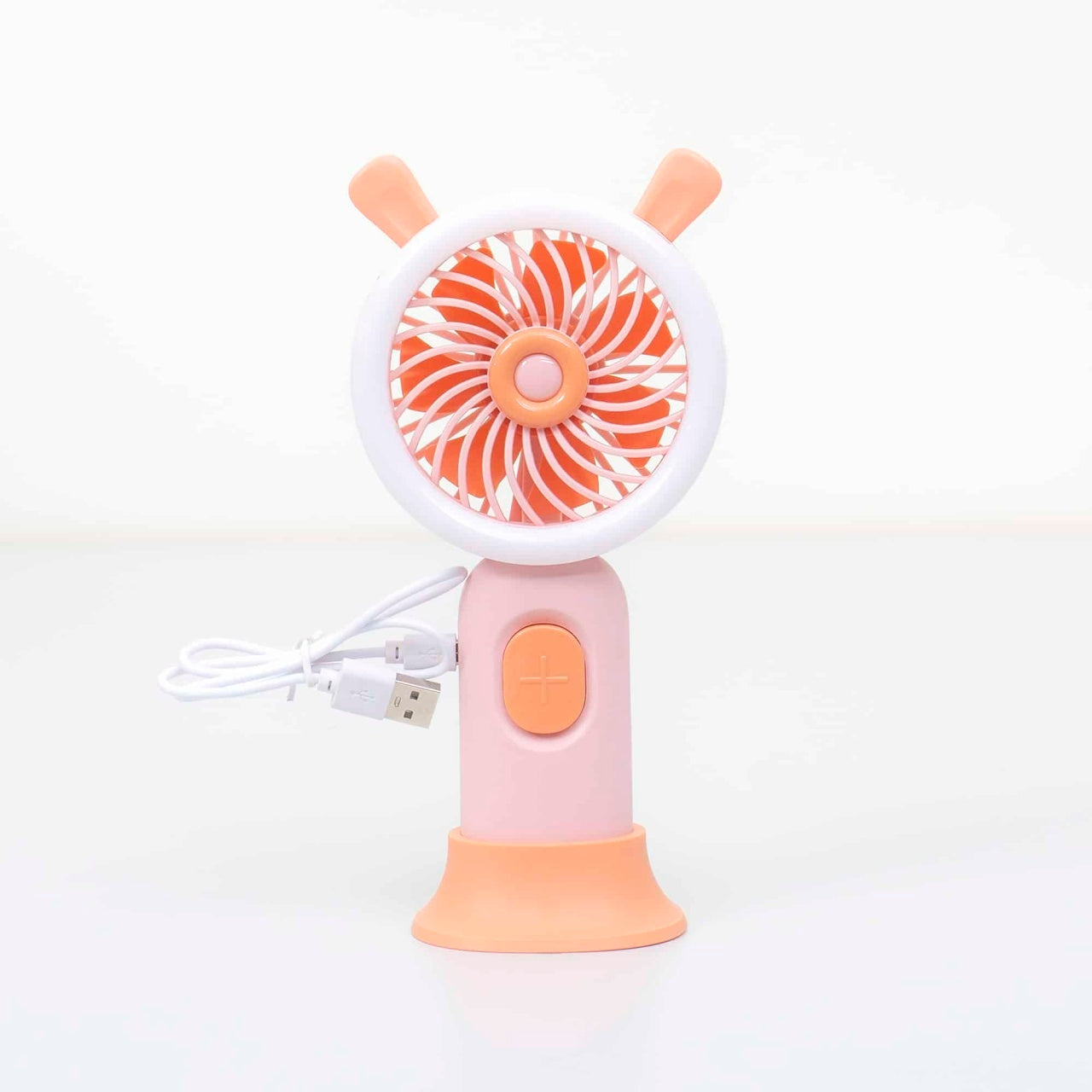 Ventilator de mana portabil, USB, 3 viteze, 3.7W, cu suport, roz