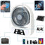 Ventilator de masa, cu incarcare solara, 8 inch, cu 2 becuri incluse, functie de powerbank, din ABS, cu USB, alb/gri