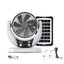 Ventilator de masa, cu incarcare solara, cu 2 becuri incluse, functie de powerbank, din ABS, cu USB, alb/gri