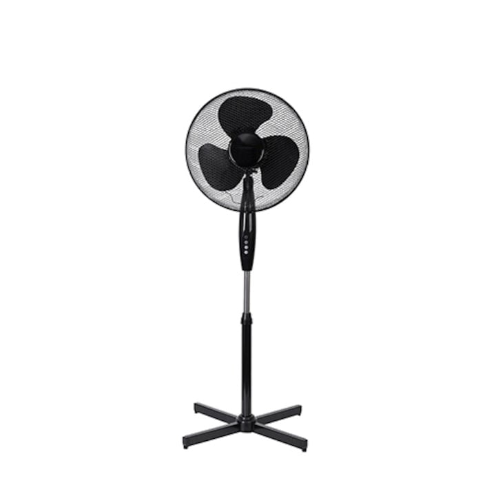 Ventilator de podea, cu 3 viteze, cu inaltime reglabila, orientare ajustabila, alimentare la retea, din metal si plastic, negru
