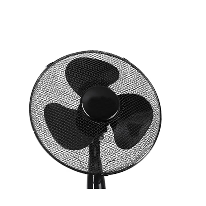 Ventilator de podea, cu 3 viteze, cu inaltime reglabila, orientare ajustabila, alimentare la retea, din metal si plastic, negru