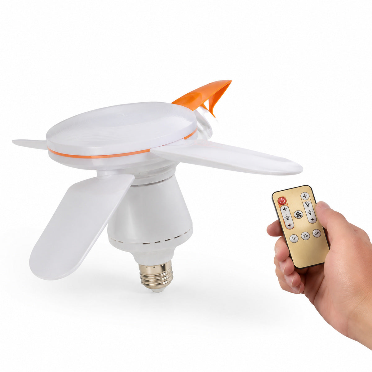 Ventilator de Tavan cu Bec LED, Soclu E27 și Telecomandă, Alb – imagine principală