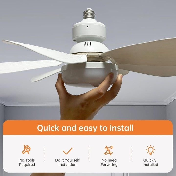 Ventilator de tavan cu bec, telecomanda, 3 viteze, dimensiuni 52x18.5 cm, lumina alba, din plastic si ABS, alb
