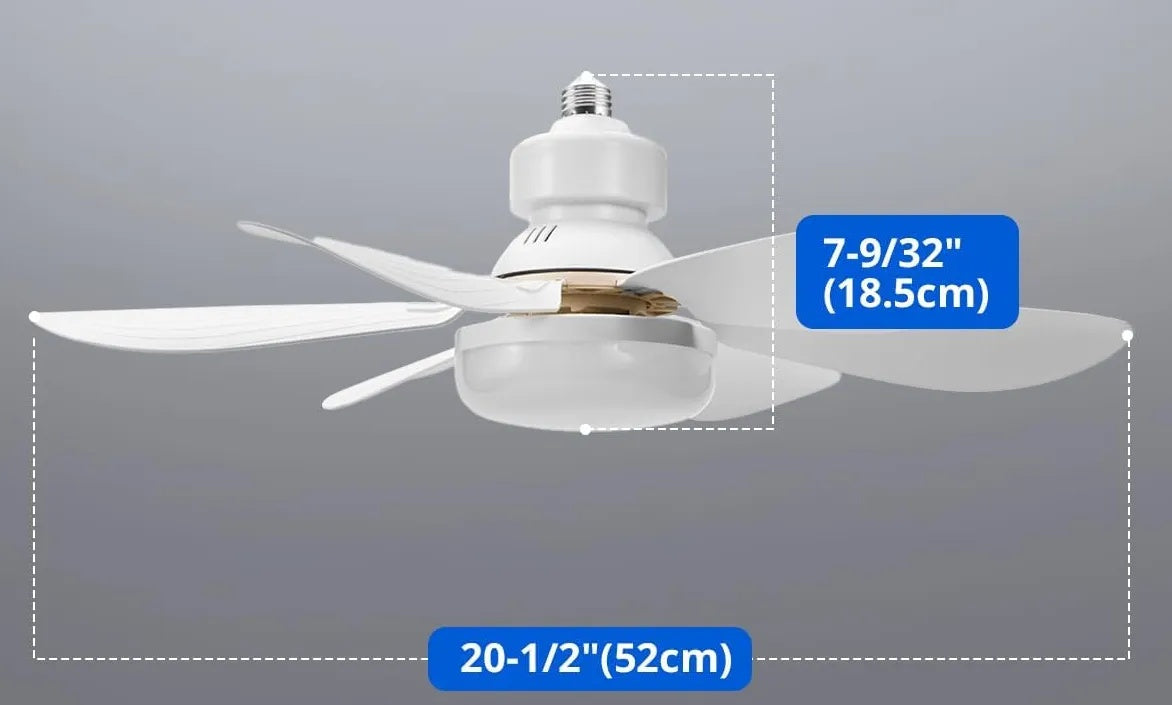 Ventilator de tavan cu bec, telecomanda, 3 viteze, dimensiuni 52x18.5 cm, lumina alba, din plastic si ABS, alb