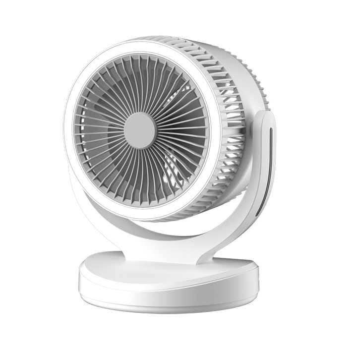 Ventilator electric de masa, cu 3 intensitati de lumina, cu picior, din ABS, incarcare USB, oscilant, 3 trepte de viteza, alb