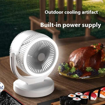 Ventilator electric de masa, cu 3 intensitati de lumina, cu picior, din ABS, incarcare USB, oscilant, 3 trepte de viteza, alb