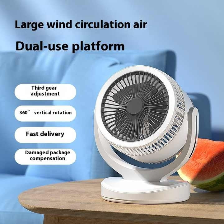 Ventilator electric de masa, cu 3 intensitati de lumina, cu picior, din ABS, incarcare USB, oscilant, 3 trepte de viteza, alb