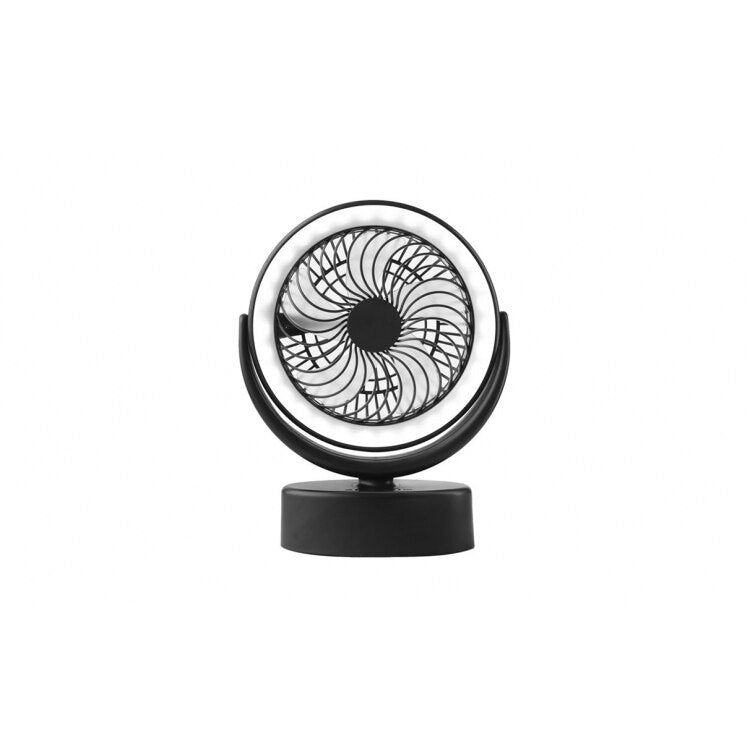 Ventilator inteligent, portabil, pentru camping, cu incarcare USB, cu lumina LED puternica, negru