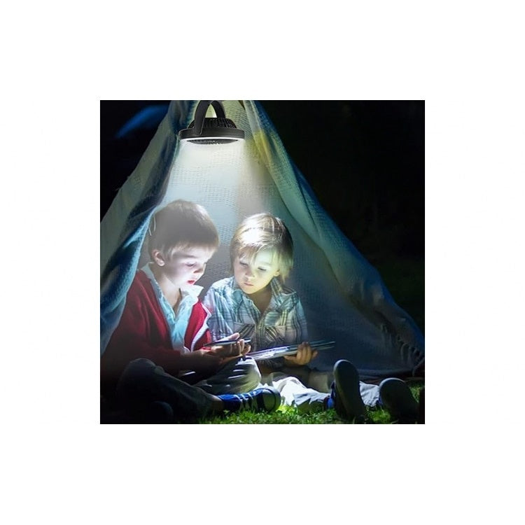 Ventilator inteligent, portabil, pentru camping, cu incarcare USB, cu lumina LED puternica, negru