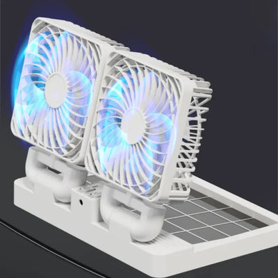 Ventilator pliabil auto, portabil, reincarcabil cu 2 capete, alimentat cu energie solara, cu baterie reîncărcabilă, alb
