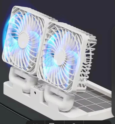 Ventilator pliabil auto, portabil, reincarcabil cu 2 capete, alimentat cu energie solara, cu baterie reîncărcabilă, alb