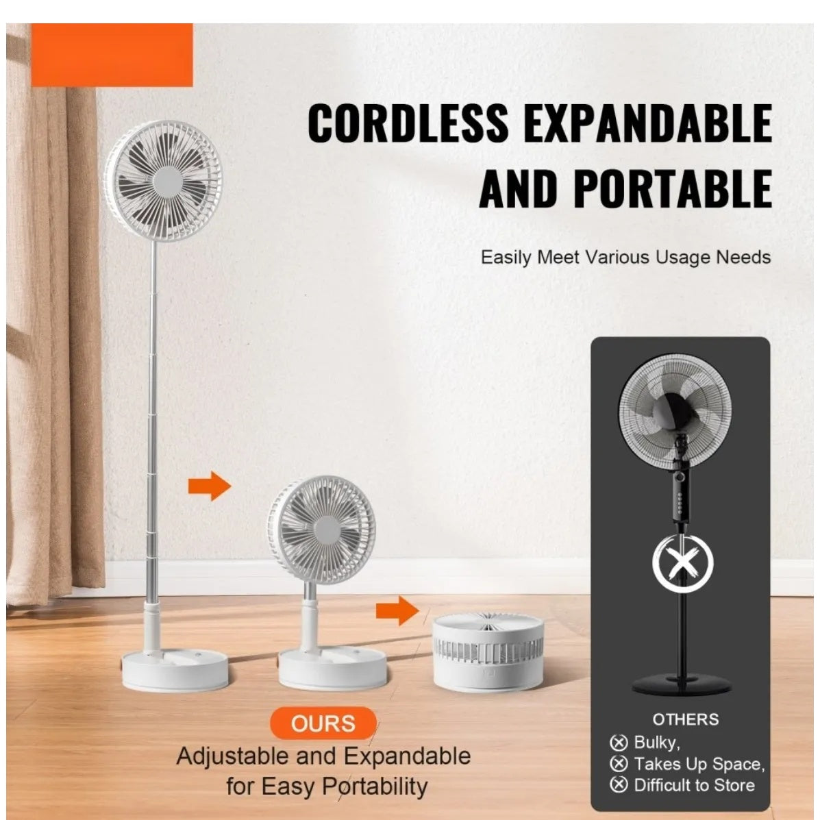 Ventilator portabil, ajustabil, incarcare USB, cu 4 viteze, inaltime reglabila 9,5cm- 102cm, din metal si plastic, ultra silentios, alb