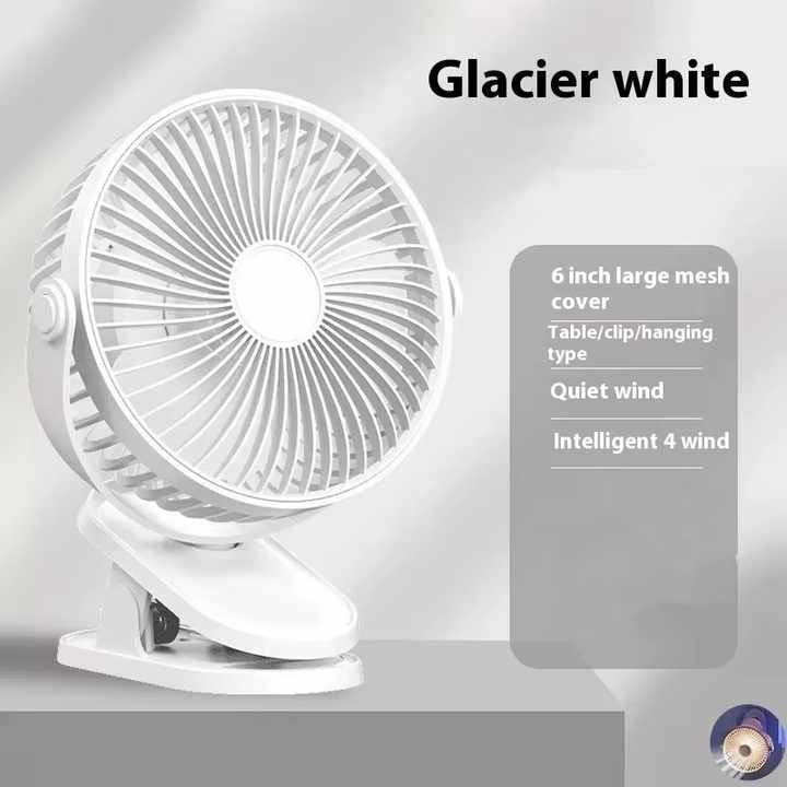 Ventilator portabil, cu clips, 3 viteze, design ajustabil, din ABS, oscilant, cu incarcare USB, alb