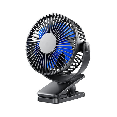 Ventilator portabil cu clips, OVERTANG, Reincarcabil USB, Albastru/Negru