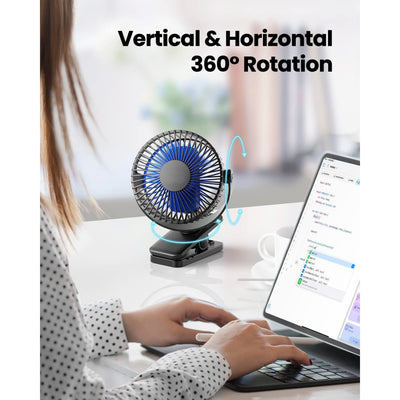 Ventilator portabil cu clips, OVERTANG, Reincarcabil USB, Albastru/Negru