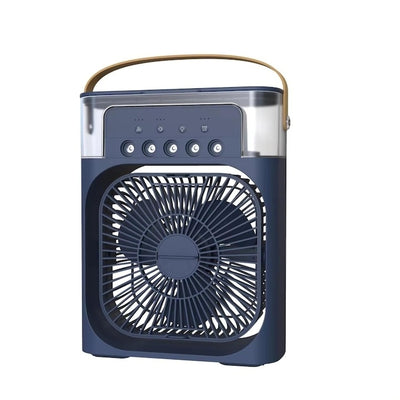 Ventilator portabil, cu rezervor de apa de 600 ml, cu vapori de apa, ventilatie, umidificator, purificator, albastru