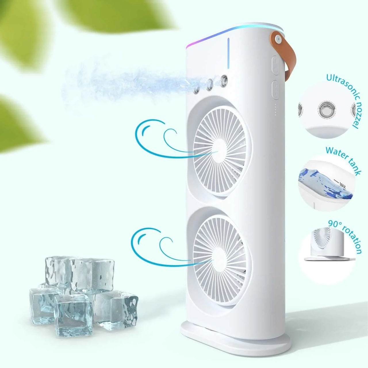 Ventilator portabil de birou cu umidificare prin pulverizare si telecomanda, multifunctional, ecologic, racire eficienta, din plastic, alb