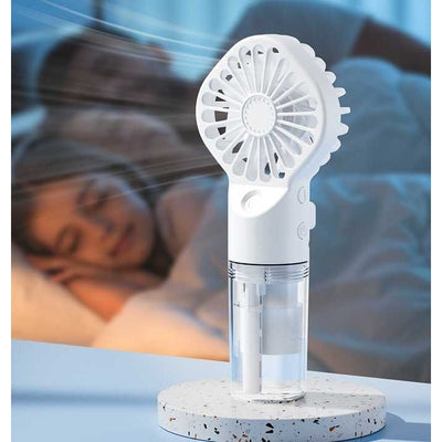 Ventilator portabil de mana, cu vapori de apa, 4 trepte de viteza, ideal pentru calatorii, din plastic, alb