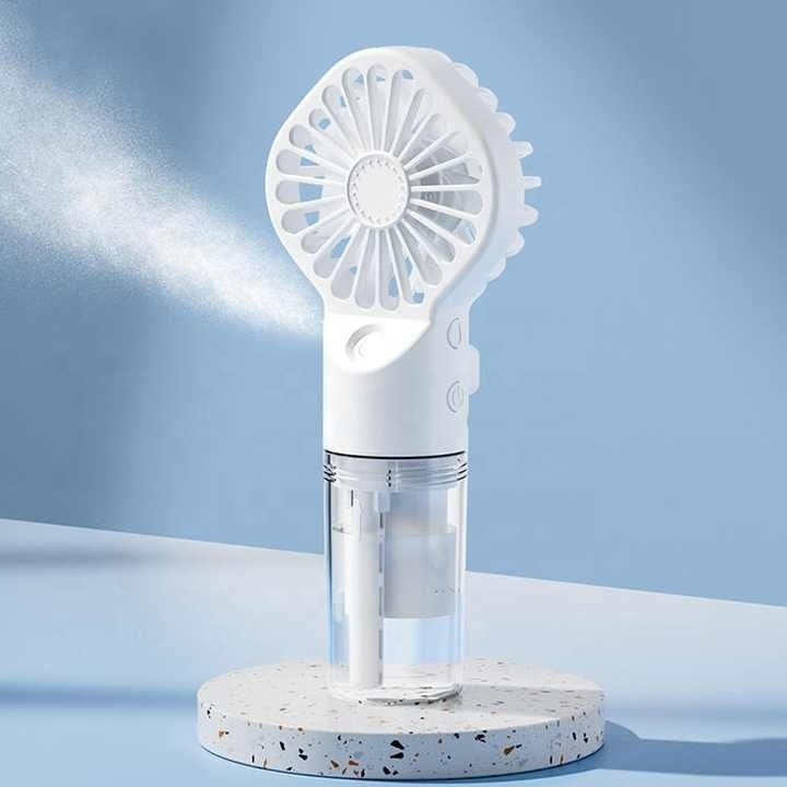 Ventilator portabil de mana, cu vapori de apa, 4 trepte de viteza, ideal pentru calatorii, din plastic, alb