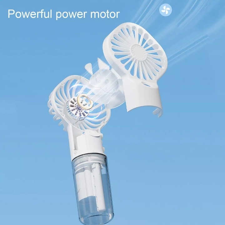 Ventilator portabil de mana, cu vapori de apa, 4 trepte de viteza, ideal pentru calatorii, din plastic, alb