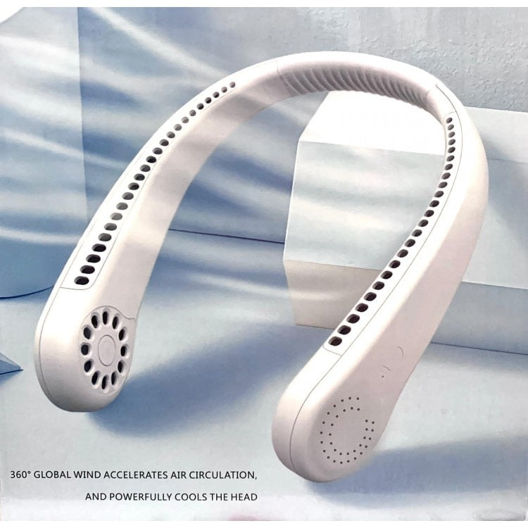 Ventilator portabil, pentru gat, cu 3 trepte de viteza, putere 5W, incarcare USB, alb