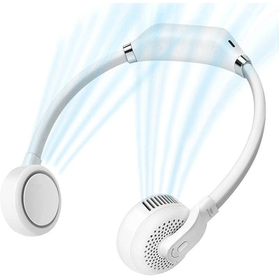 Ventilator portabil, tip casti, pozitionare pe gat, cu rotire 360 grade, 3 trepte de viteza, alb