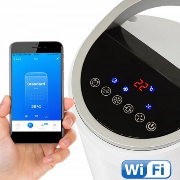 Ventilator tip turn 60W cu WIFI, 3 viteze, oscilatie, timer si recipient apa 2L, alb