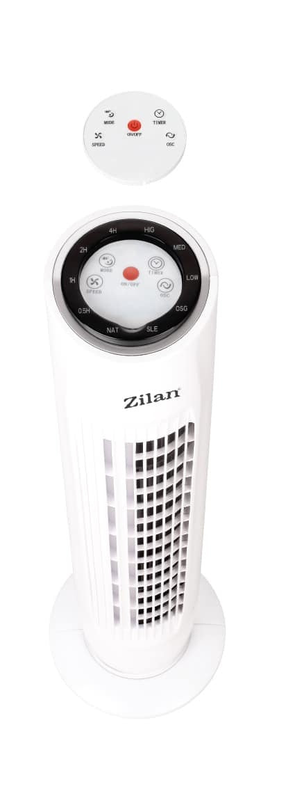 Ventilator turn cu telecomanda, 3 trepte, timer 7.5h, consum 45W, alb