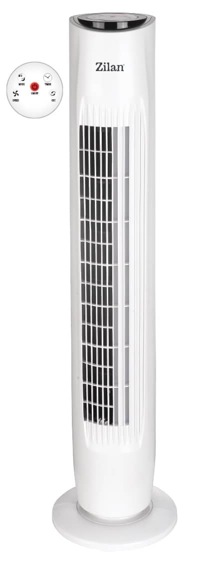 Ventilator turn cu telecomanda, 3 trepte, timer 7.5h, consum 45W, alb
