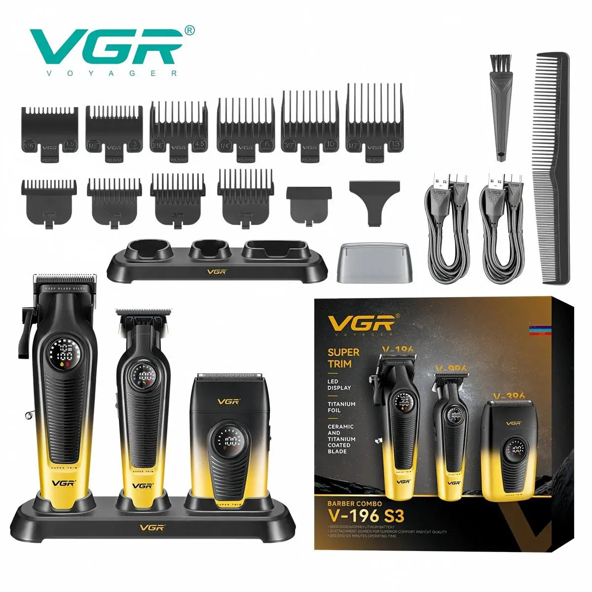 Set de tuns și ras VGR V-196 S3, 3 aparate, negru-auriu – imagine 1
