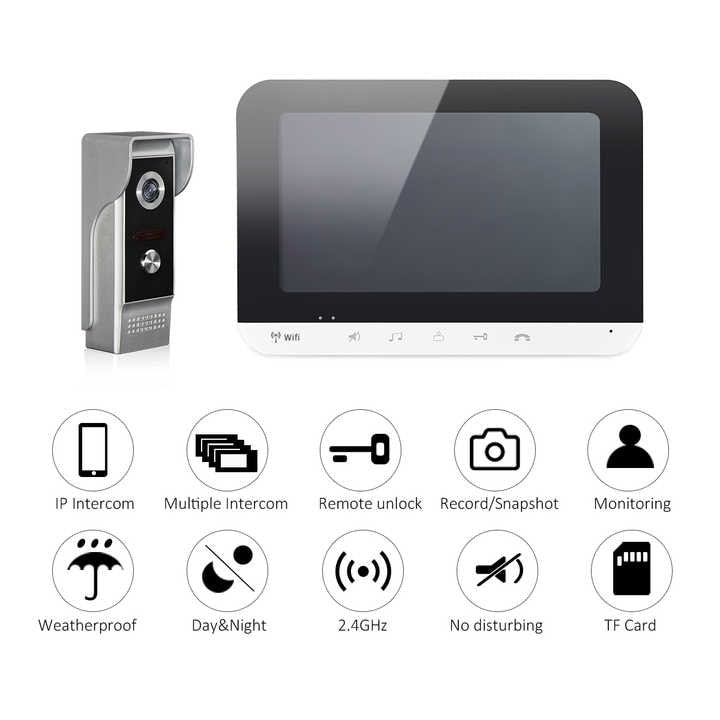 Videointerfon cu functii SMART, cu ecran de 7 inchi, 25 tonuri de apel, flux video clar, raza de actiune de pana la 300 de metri, gri