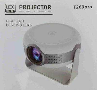 Videoproiector HD, sistem Android, 4K, dimensiuni compacte, rezolutie 480x360, alb