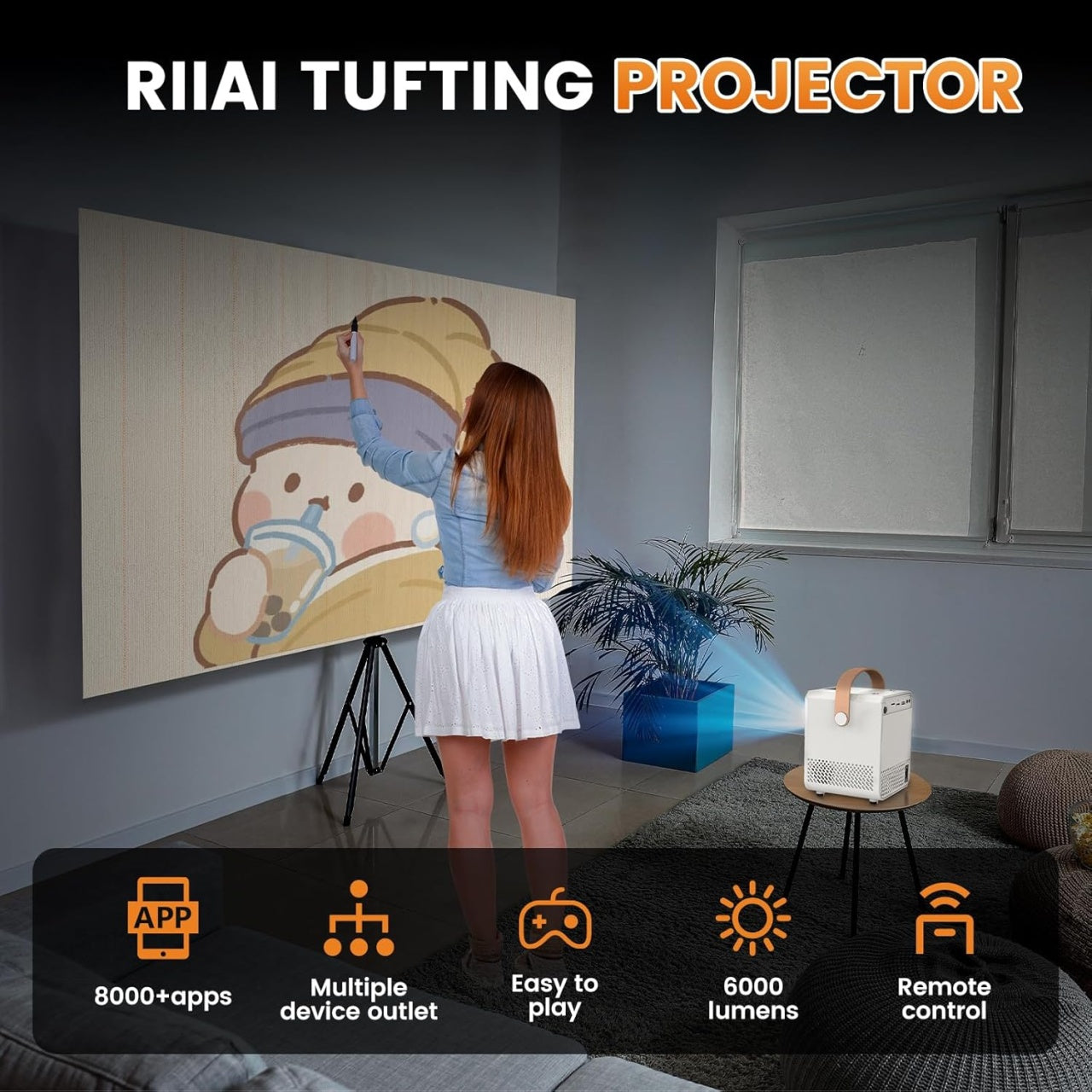 Videoproiector mini 1080p, cu Android 11, 12000 lumeni, 500 ANSI, Wi-Fi 6, Bluetooth, rezolutie FullHD